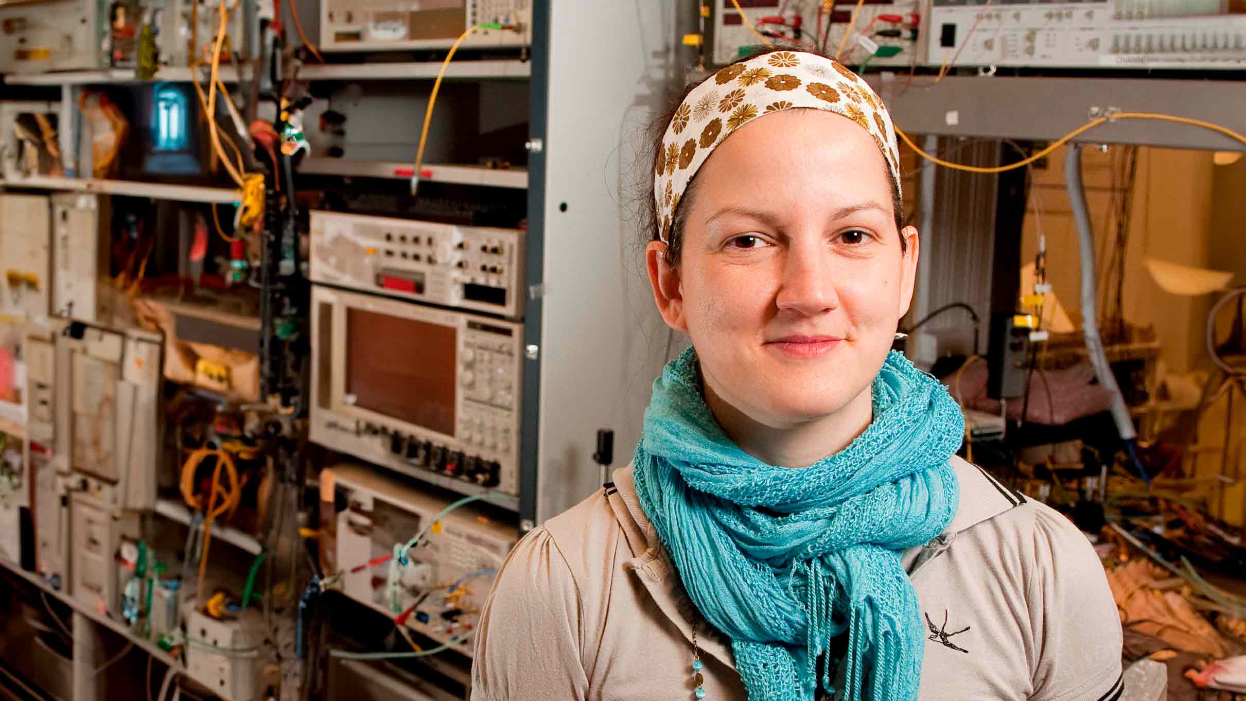 Image of Dr Fatima Gunning working in lab for Physics World feature.